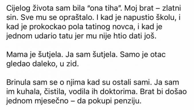 “Kad je otac umro, svi su mislili da će kuća pripasti bratu. A onda je advokat pročitao pismo koje je sve promijenilo.”