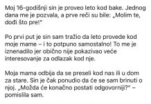 Moj 16-godišnji sin je proveo leto kod bake; jednog dana me je pozvala sa važnom molbom.