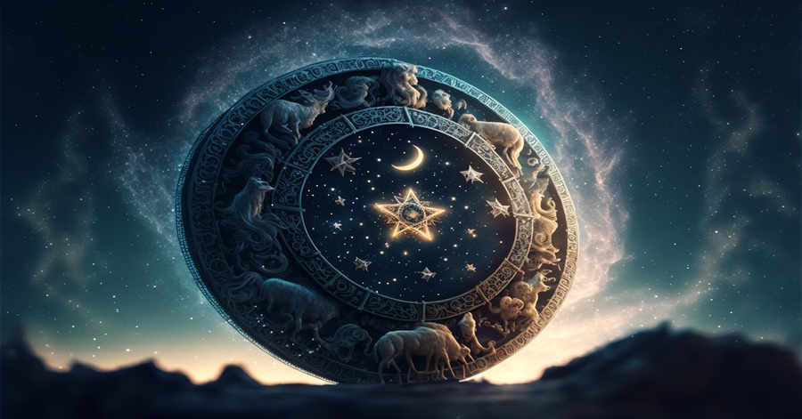 zodiac signs in the sky on a starry night.